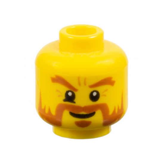 Minifigure, Head Dark Orange Bushy Eyebrows, Moustache, Mutton Chops, Sideburns, and Soul Patch, Furrowed Brow, Mischievous Grin Pattern