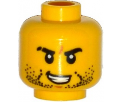 Minifigure, Head Beard Stubble, Black Eyebrows, Scar on Right Eyebrow, Open Mouth with Teeth Pattern