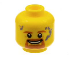 Minifigure, Head Dark Orange Eyebrows, Goatee, and Moustache, Dark Bluish Gray Splotches, Open Mouth Smile with Teeth Pattern