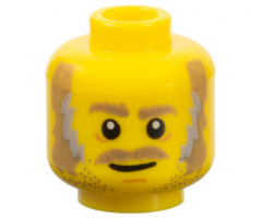 Minifigure, Head Dark Tan Eyebrows, Moustache, Dark Tan and Gray Sideburns, Stubble and White Pupils Pattern