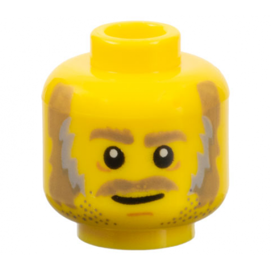 Minifigure, Head Dark Tan Eyebrows, Moustache, Dark Tan and Gray Sideburns, Stubble and White Pupils Pattern