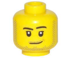 Minifigure, Head Male Smirk, Peach Dimple, Pupils, Stubble Beard, Moustache, and Sideburns Pattern