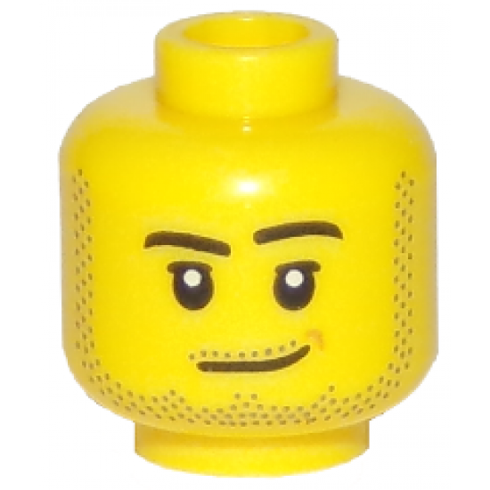 Minifigure, Head Male Smirk, Peach Dimple, Pupils, Stubble Beard, Moustache, and Sideburns Pattern