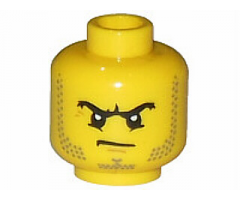 Minifigure, Head Beard Stubble, Black Angry Eyebrows and Scowl, White Pupils Pattern