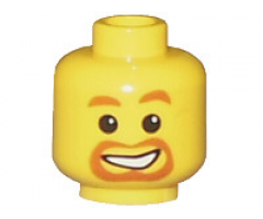 Minifigure, Head Dark Orange Eyebrows, Moustache, and Goatee, Lopsided Open Mouth Smile with Teeth Pattern