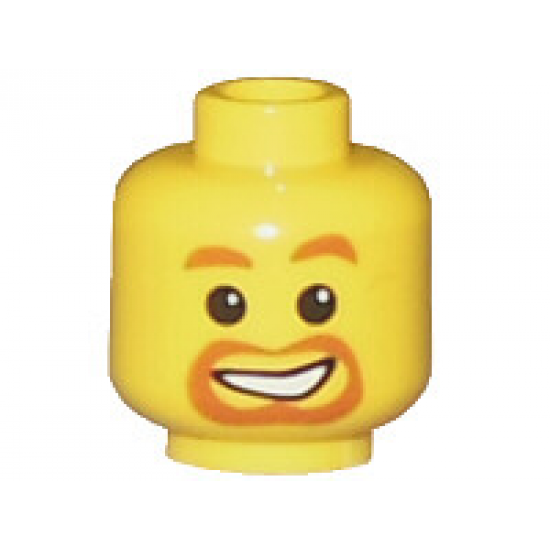 Minifigure, Head Dark Orange Eyebrows, Moustache, and Goatee, Lopsided Open Mouth Smile with Teeth Pattern