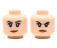 Minifigure, Head Dual Sided Female Black Eyebrows, Peach Lips, Smirk/Frown Pattern