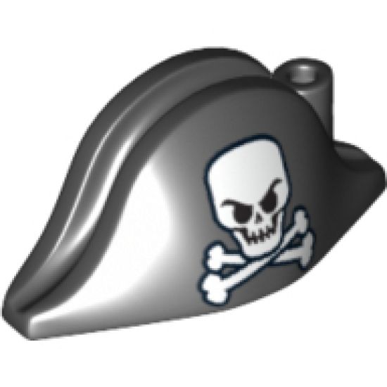 Minifigure, Headgear Hat, Pirate Bicorne with Large Skull and Crossbones Pattern