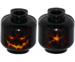 Minifigure, Head Alien Lava Monster with Yellow and Orange Eyes and Mouth, Dark Red Cracks Pattern