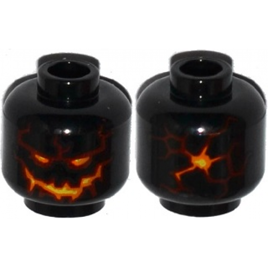 Minifigure, Head Alien Lava Monster with Yellow and Orange Eyes and Mouth, Dark Red Cracks Pattern