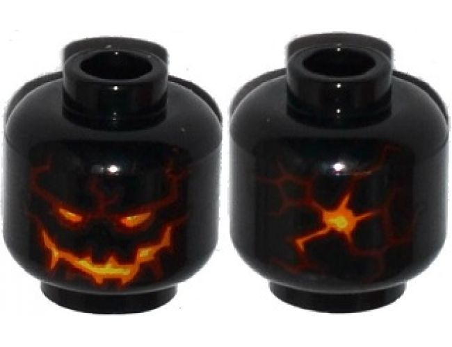 Minifigure, Head Alien Lava Monster with Yellow and Orange Eyes and Mouth, Dark Red Cracks Pattern
