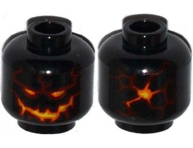 Minifigure, Head Alien Lava Monster with Yellow and Orange Eyes and Mouth, Dark Red Cracks Pattern