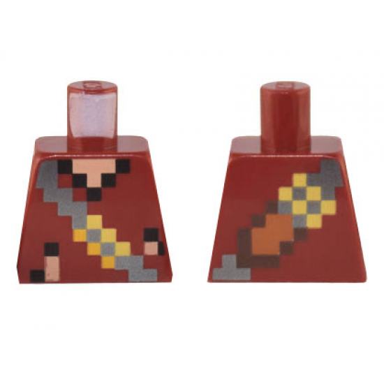 Torso Pixelated Vest with Silver Cross Strap with Yellow Buckles and Medium Nougat and Dark Brown Sword Pattern