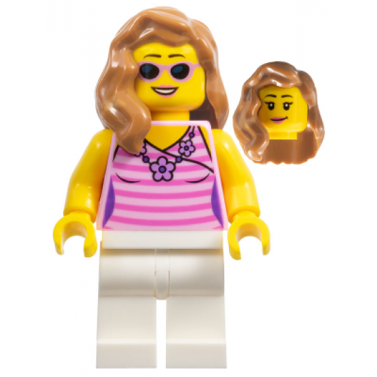 Dark Pink Striped Top, White Legs, Medium Nougat Female Hair over Shoulder