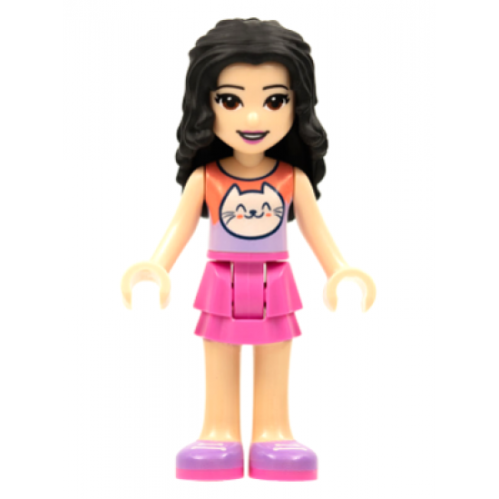 Friends Emma, Coral and Lavender Cat Shirt, Dark Pink Skirt, Medium Lavender Shoes