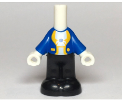 Micro Doll, Body with Molded Blue Top and Black Pants and Printed Jacket Open with Yellow Lapels and Button over White Shirt Pattern