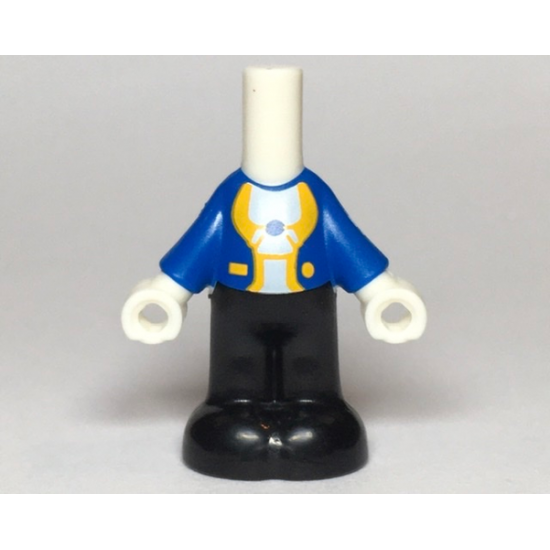 Micro Doll, Body with Molded Blue Top and Black Pants and Printed Jacket Open with Yellow Lapels and Button over White Shirt Pattern