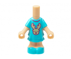 Micro Doll, Body with Molded Medium Azure Short Layered Dress and Shoes and Printed Tan Reindeer Head and Magenta Collar Pattern