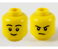 Minifigure, Head Dual Sided Black Eyebrows, Grin / Frown Pattern