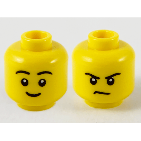 Minifigure, Head Dual Sided Black Eyebrows, Grin / Frown Pattern