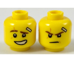 Minifigure, Head Dual Sided Reddish Brown Eyebrows, Medium Nougat Scar, Bandage, Lopsided Grin with Teeth / Determined Pattern (Kai)