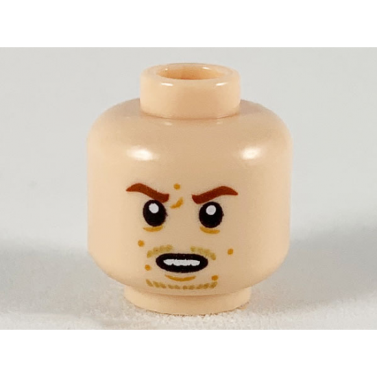 Minifigure, Head Reddish Brown Eyebrows, Dark Orange Spots, Medium Nougat Goatee Stubble Pattern