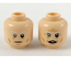 Minifigure, Head Dual Sided White Eyebrows, Gray Right Eye, Neutral / Furrowed Brow and Open Mouth Pattern