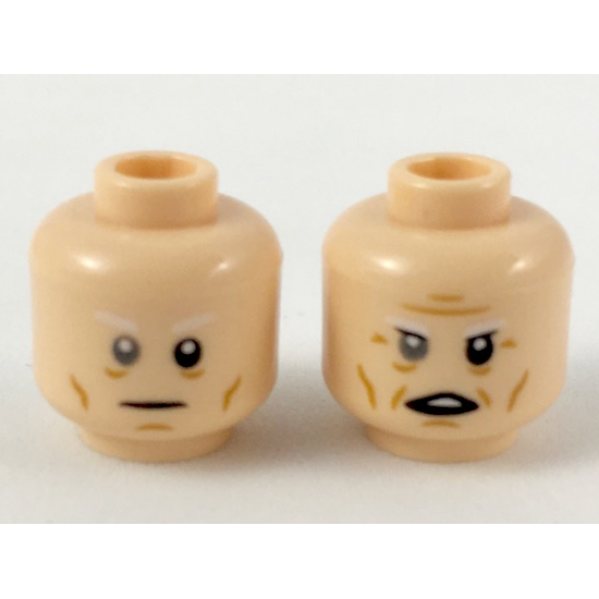 Minifigure, Head Dual Sided White Eyebrows, Gray Right Eye, Neutral / Furrowed Brow and Open Mouth Pattern