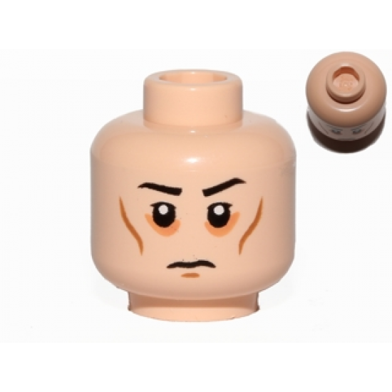 Minifigure, Head Black Eyebrows, White Pupils, Cheek Lines, Circles Around Eyes, Frown Pattern