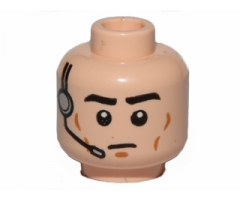 Minifigure, Head Black Eyebrows, Dark Orange Cheek Lines and Chin Dimple, Headset with Microphone, Neutral Pattern