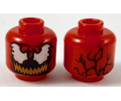 Minifigure, Head Alien with Large White Eyes and Medium Nougat Wide Grin with Sharp Teeth on Black Pattern (Carnage)