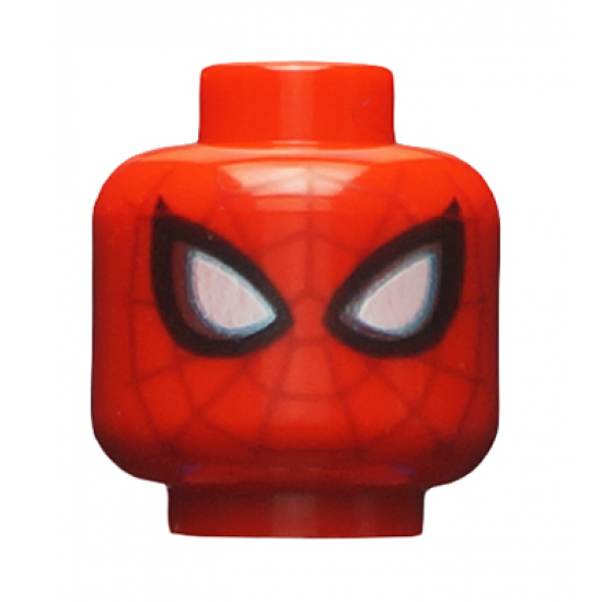 Minifigure, Head Alien with Spider-Man Dark Red Webbing, Large White Eyes with Metallic Light Blue Edges and Black Borders Pattern