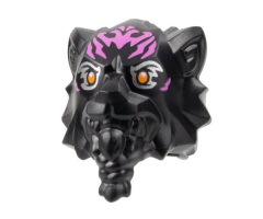 Minifigure, Head, Modified Tiger with Braided Beard with Dark Pink Markings and Orange Eyes with Silver Outlines Pattern