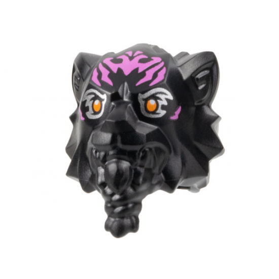 Minifigure, Head, Modified Tiger with Braided Beard with Dark Pink Markings and Orange Eyes with Silver Outlines Pattern