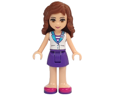 Friends Olivia, Dark Purple Skirt, White Top with Medium Azure Collar, Striped Inset