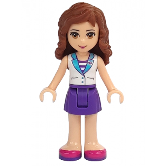 Friends Olivia, Dark Purple Skirt, White Top with Medium Azure Collar, Striped Inset