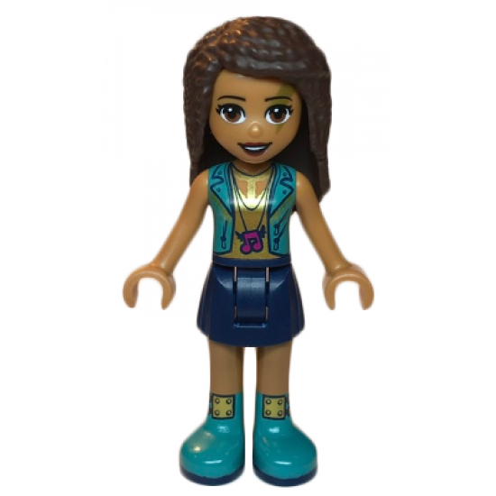 Friends Andrea, Dark Blue Skirt, Dark Turquoise Vest and Music Notes Necklace Top