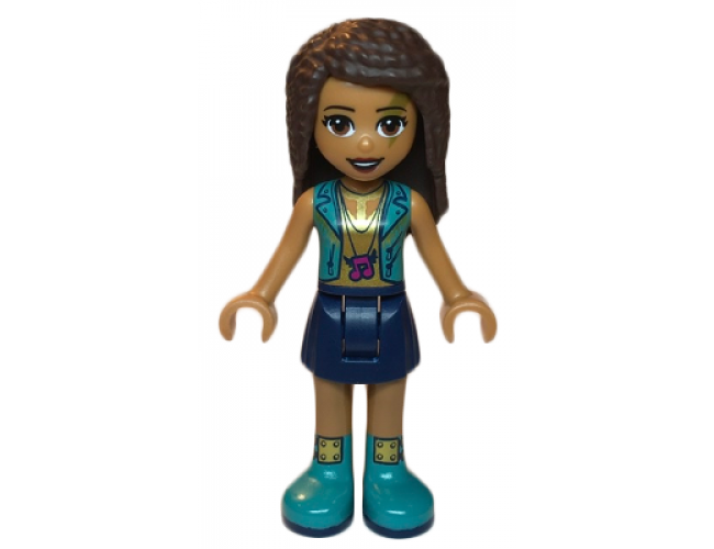 Friends Andrea, Dark Blue Skirt, Dark Turquoise Vest and Music Notes Necklace Top