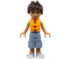 Friends Liam, Sand Blue Long Shorts, Lime and Yellow T-Shirt, Life Jacket