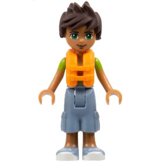 Friends Liam, Sand Blue Long Shorts, Lime and Yellow T-Shirt, Life Jacket