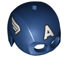 Minifigure, Headgear Helmet Mask, Hole on Top with White Letter A and Wings on Sides, Black Outline Pattern (Captain America)