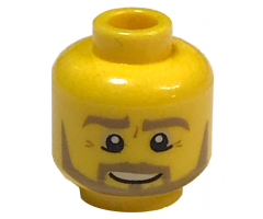 Minifigure, Head Dark Tan Eyebrows, Moustache and Angular Beard, Lower Eyelids, Medium Nougat Wrinkles, Lopsided Open Mouth Smile with Teeth Pattern
