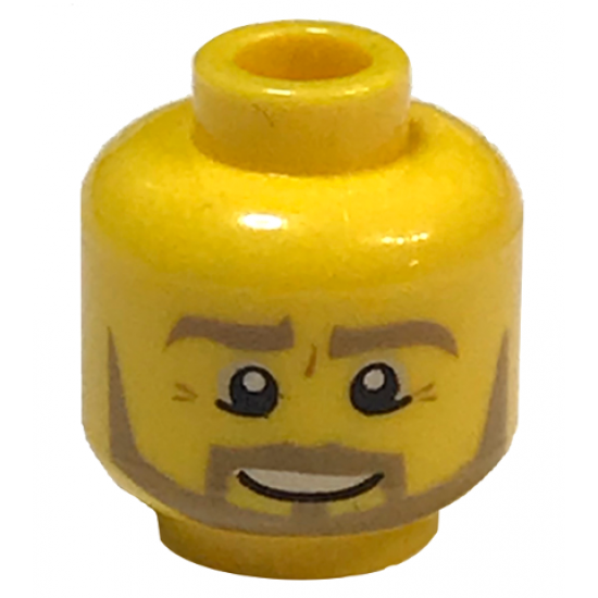 Minifigure, Head Dark Tan Eyebrows, Moustache and Angular Beard, Lower Eyelids, Medium Nougat Wrinkles, Lopsided Open Mouth Smile with Teeth Pattern