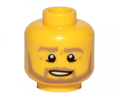Minifigure, Head Dark Tan Eyebrows, Moustache and Angular Beard, Lower Eyelids, Medium Nougat Wrinkles, Lopsided Open Mouth Smile with Teeth and Top Lip Line Pattern