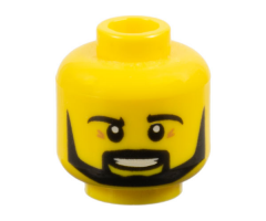Minifigure, Head Black Eyebrows, Moustache and Angular Beard, Medium Nougat Wrinkles, Open Mouth Smile with Teeth Pattern
