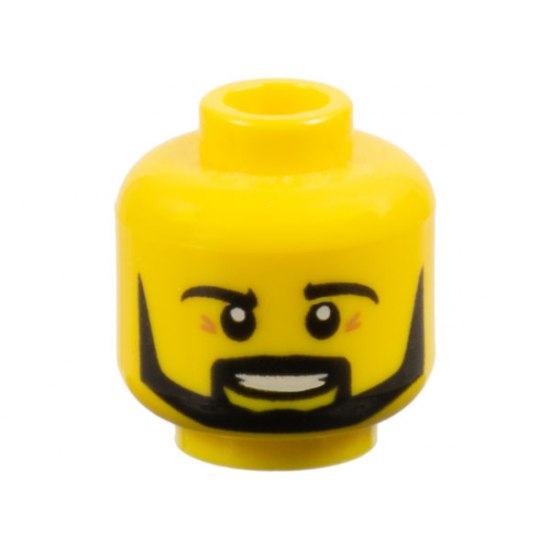Minifigure, Head Black Eyebrows, Moustache and Angular Beard, Medium Nougat Wrinkles, Open Mouth Smile with Teeth Pattern
