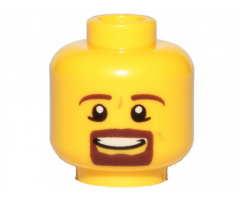 Minifigure, Head Male Brown Beard and Eyebrows, Goatee, Pupils, Teeth Pattern