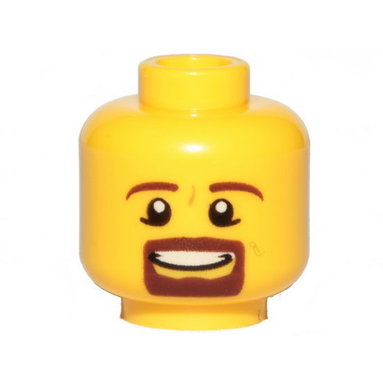 Minifigure, Head Male Brown Beard and Eyebrows, Goatee, Pupils, Teeth Pattern