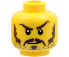 Minifigure, Head Dark Brown Eyebrows, Moustache, Soul Patch, Sideburns and Beard Stubble, Evil Grin Pattern