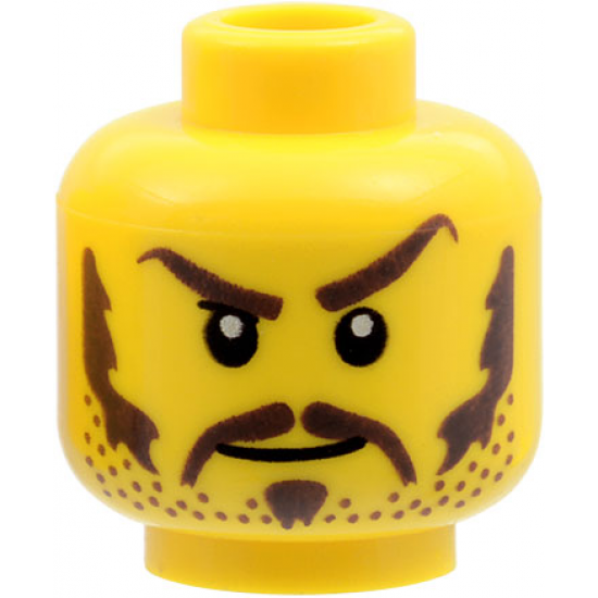 Minifigure, Head Dark Brown Eyebrows, Moustache, Soul Patch, Sideburns and Beard Stubble, Evil Grin Pattern